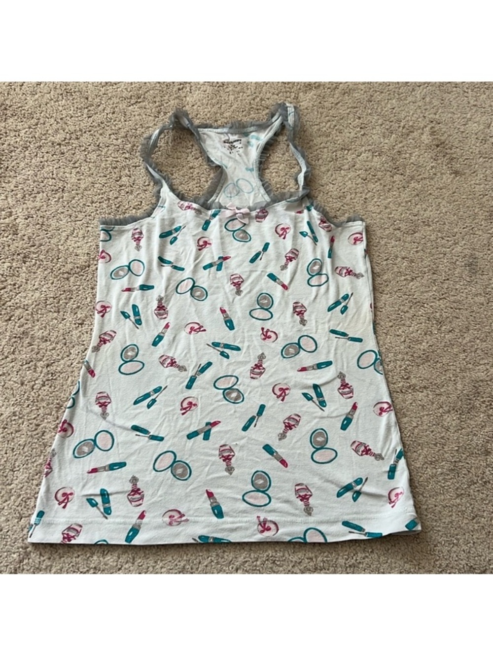 Vintage Juicy Couture Makeup Print Racerback Tank Top in Teal & Pink